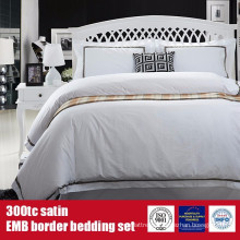 100%Cotton 300TC Satin EMB Border Hotel Linens Bedding Set